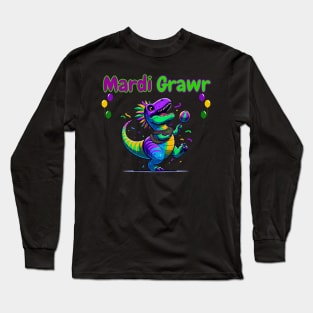 Funny Mardi Gras Dinosaur Lover Mardi Gras Party Long Sleeve T-Shirt